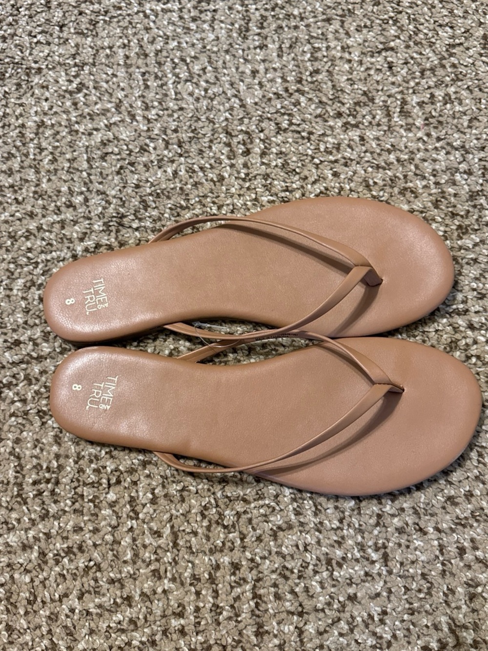 Time and Tru Women's Nude Tan Slim-Strap Flip Flops